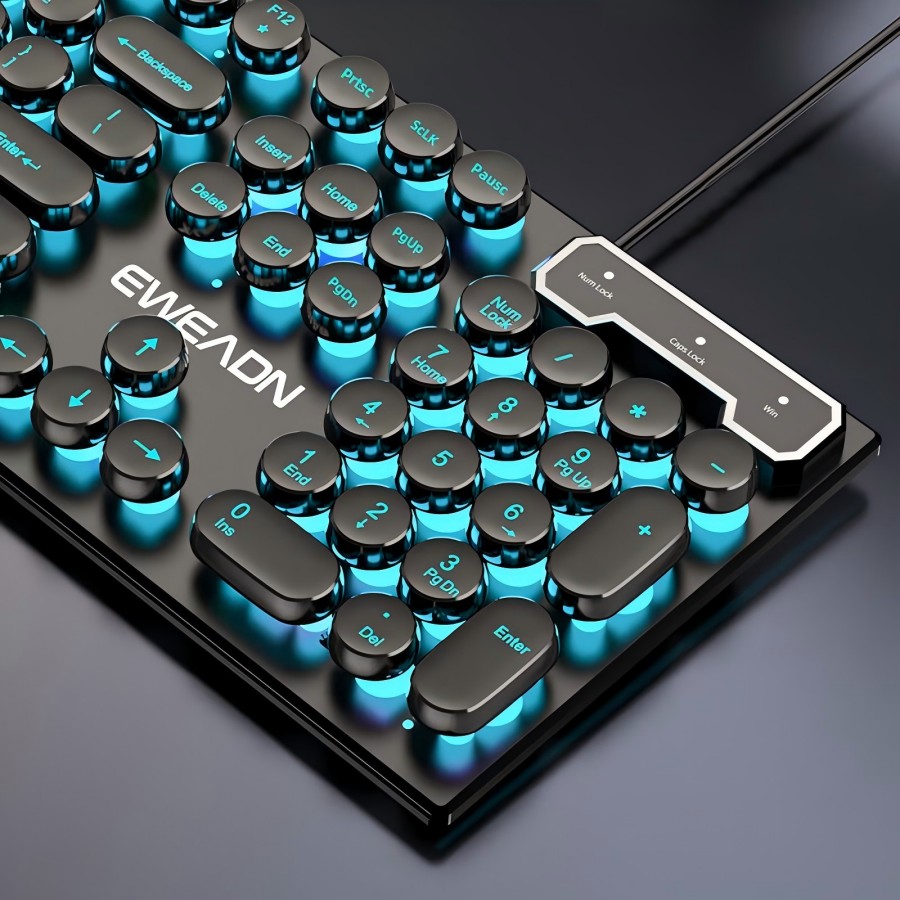 Gaming Keyboard Blue - EWEADN typemachine-gamingtoetsenbord, 104-toetsen, retro punk ronde