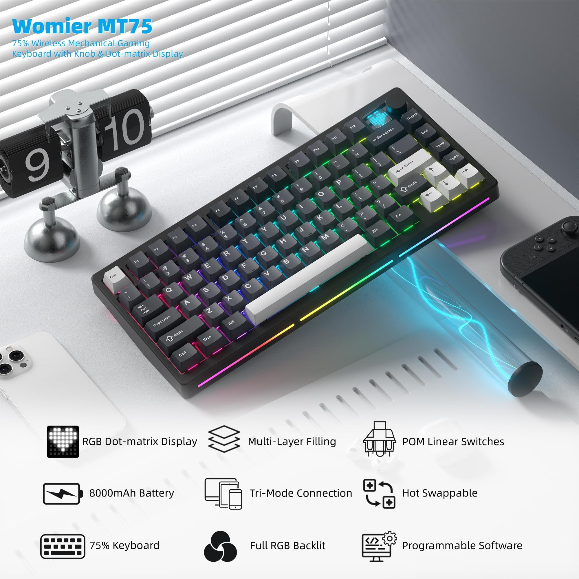 Womier MT75 Draadloos mechanis - Gaming Keyboard Thocky recensie en prijs